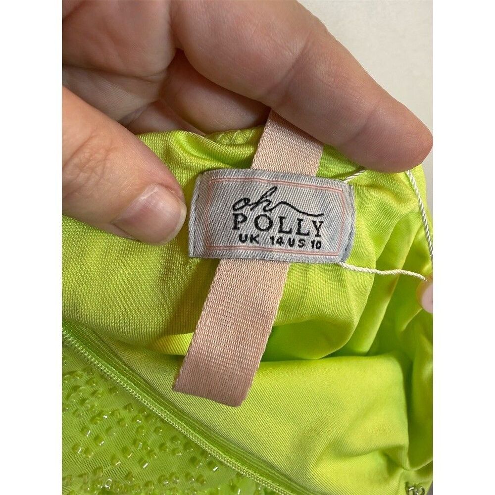 Oh Polly Skirt Womens Size 10 Lime Green Pearl Embellished Midi High - Picture 11 of 12